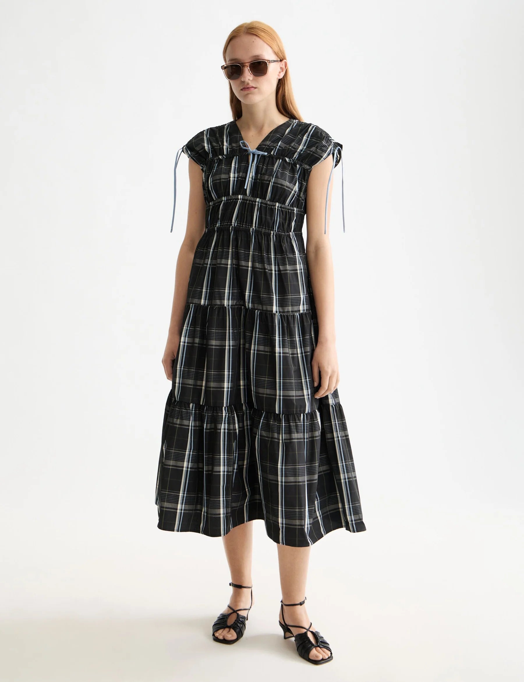 Gathered Taffeta Midi Dress