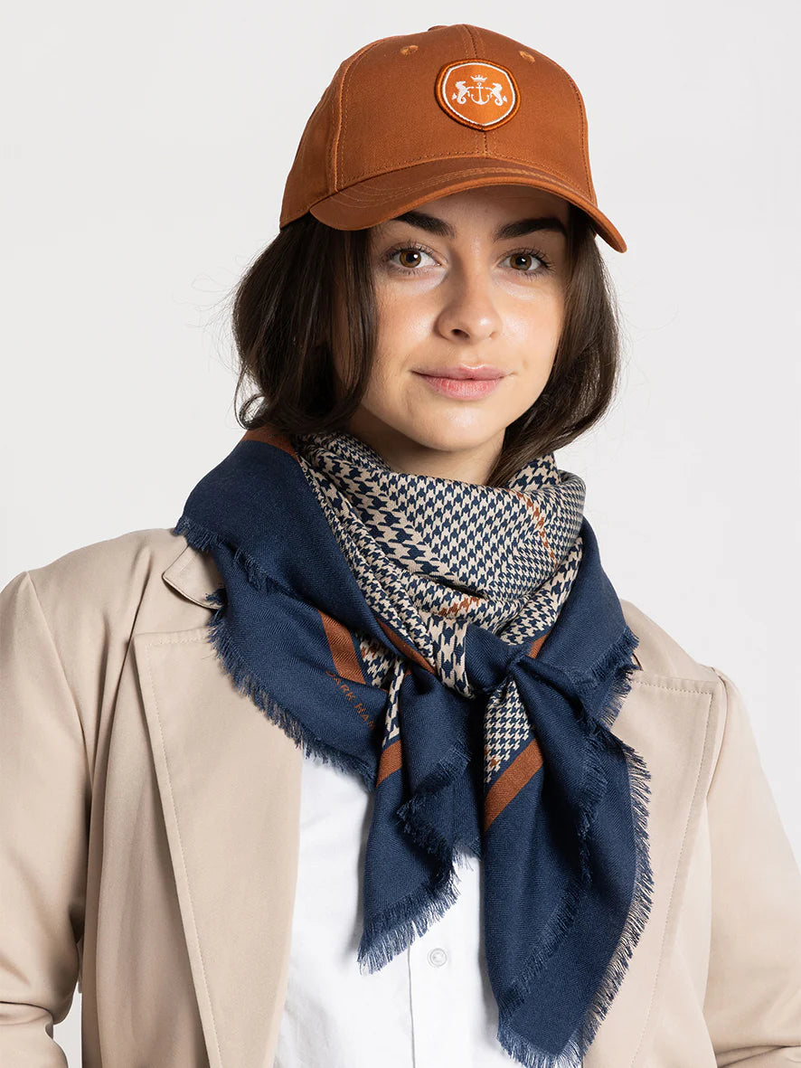 Dark Hampton Sutherland Scarf – Navy & Caramel