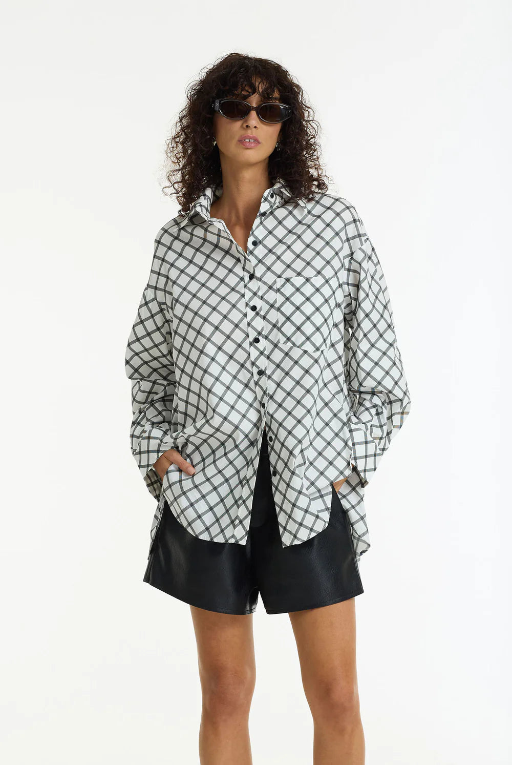 Blak Two Makes One Oversized Shirt - White with Charcoal Cross Hatching