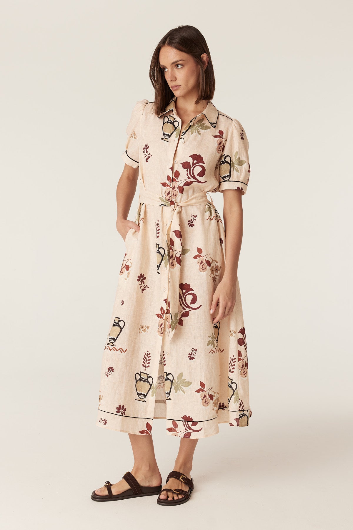 Cable Melbourne Avondale Linen Midi Dress - Rustic Garden Print