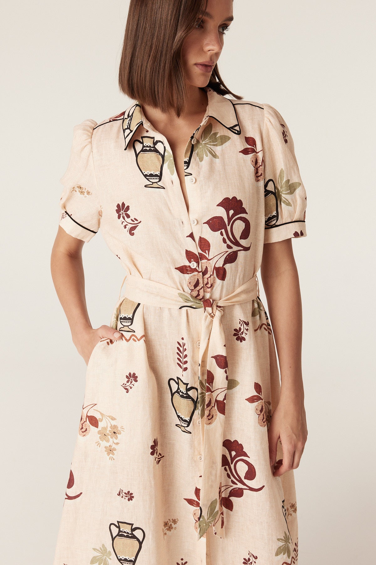 Cable Melbourne Avondale Linen Midi Dress - Rustic Garden Print