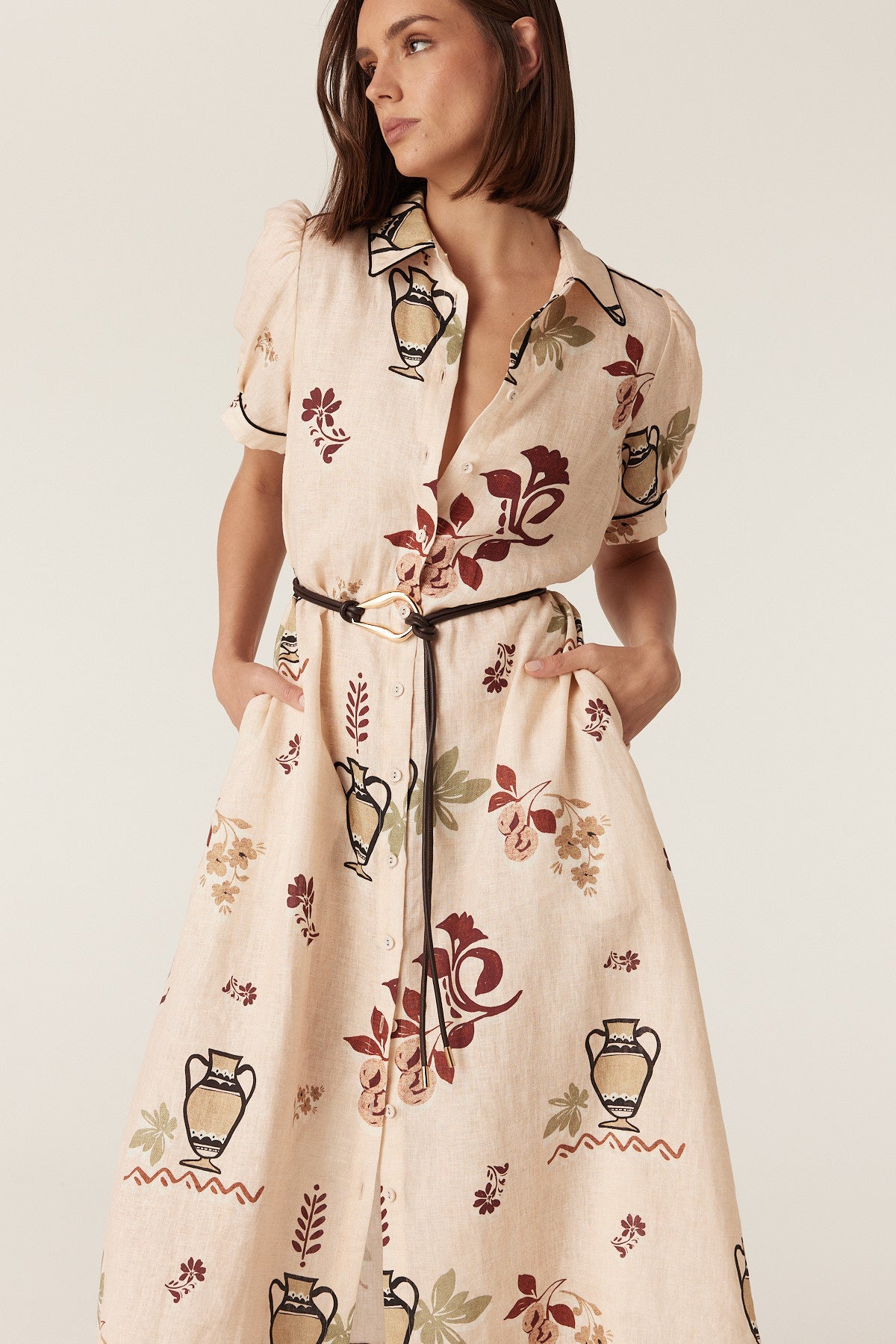 Cable Melbourne Avondale Linen Midi Dress - Rustic Garden Print