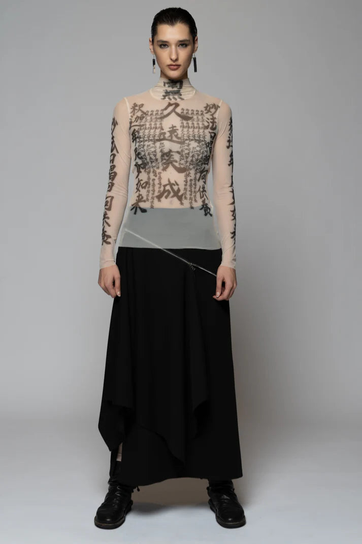 Tatu High Neck Mesh Top - Nude