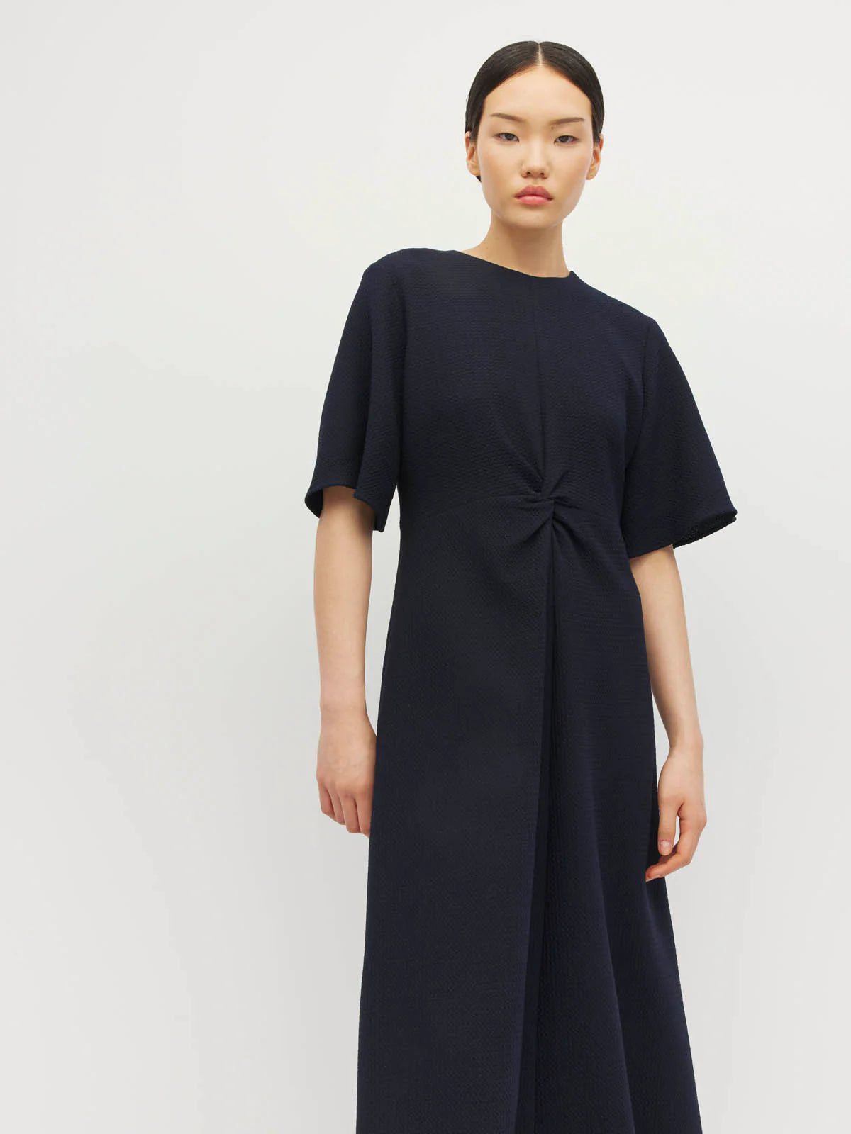 Twist Dress Zig Zag Crepe -Navy