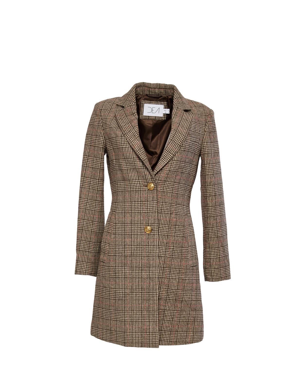 Dea the Label Wool Coat - Tan Check