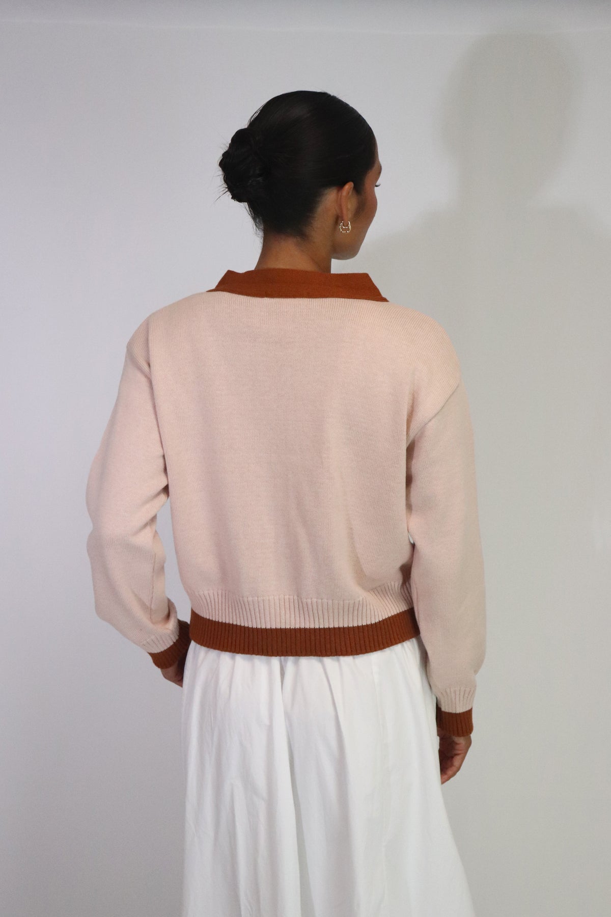 Tatano Contrast Cardi - Blush / Rust