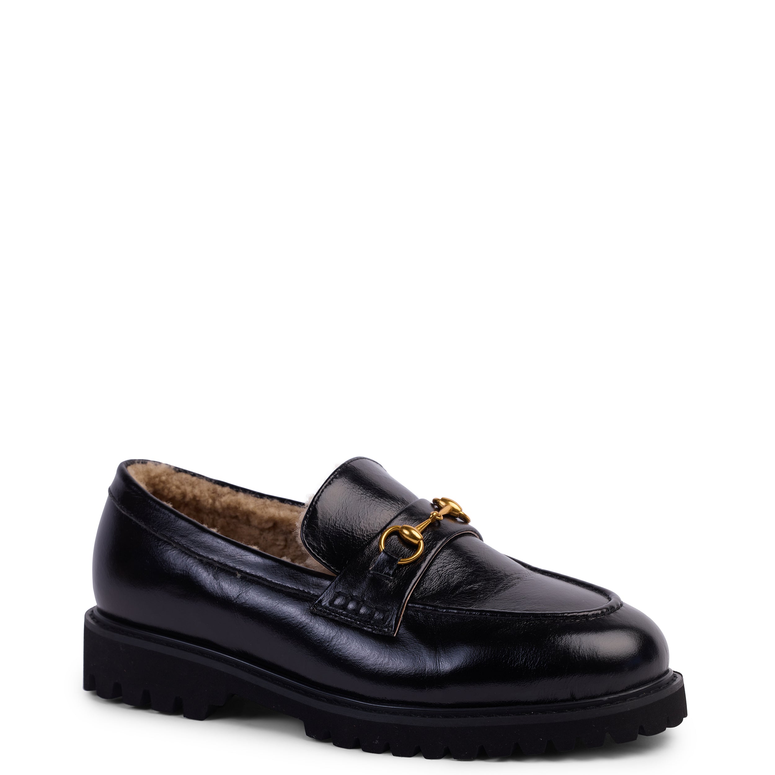 Shandre Shearling Loafer - Black Hi Shine