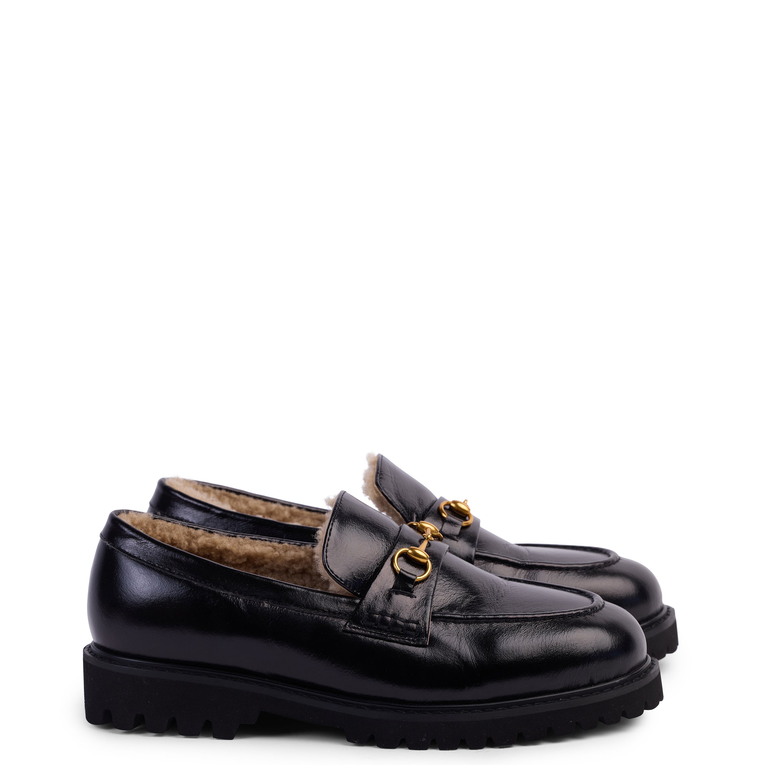 Shandre Shearling Loafer - Black Hi Shine