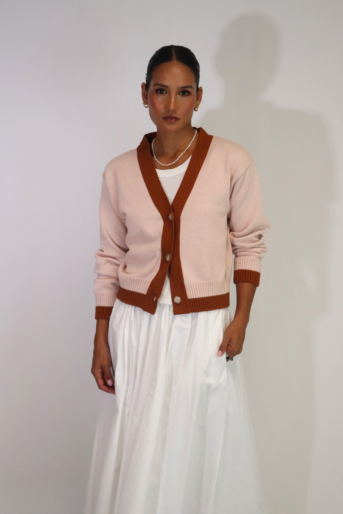 Tatano Contrast Cardi - Blush / Rust