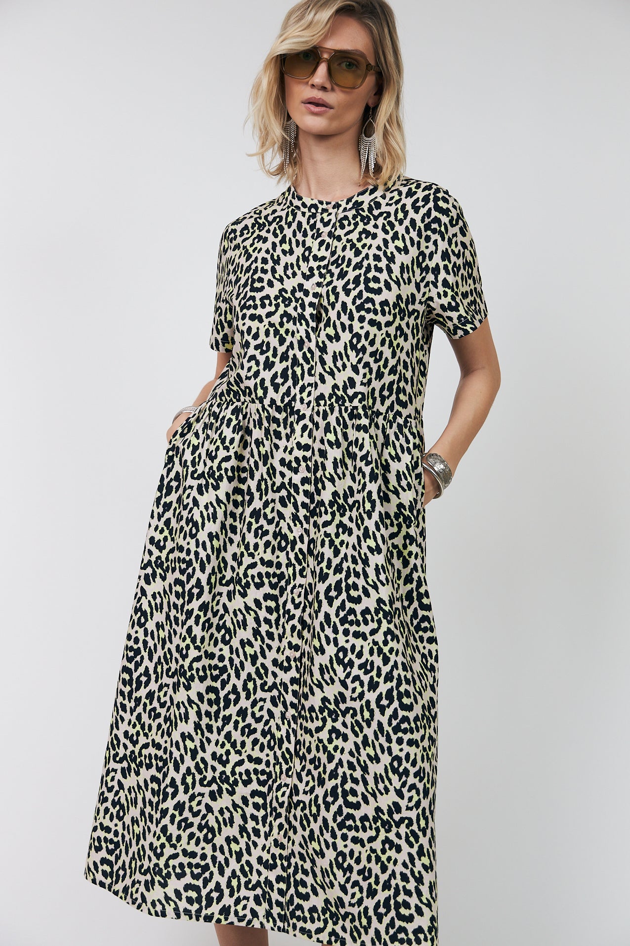 Lollys Laundry Aliya leopard print maxi dress in yellow, women's maxi dress
