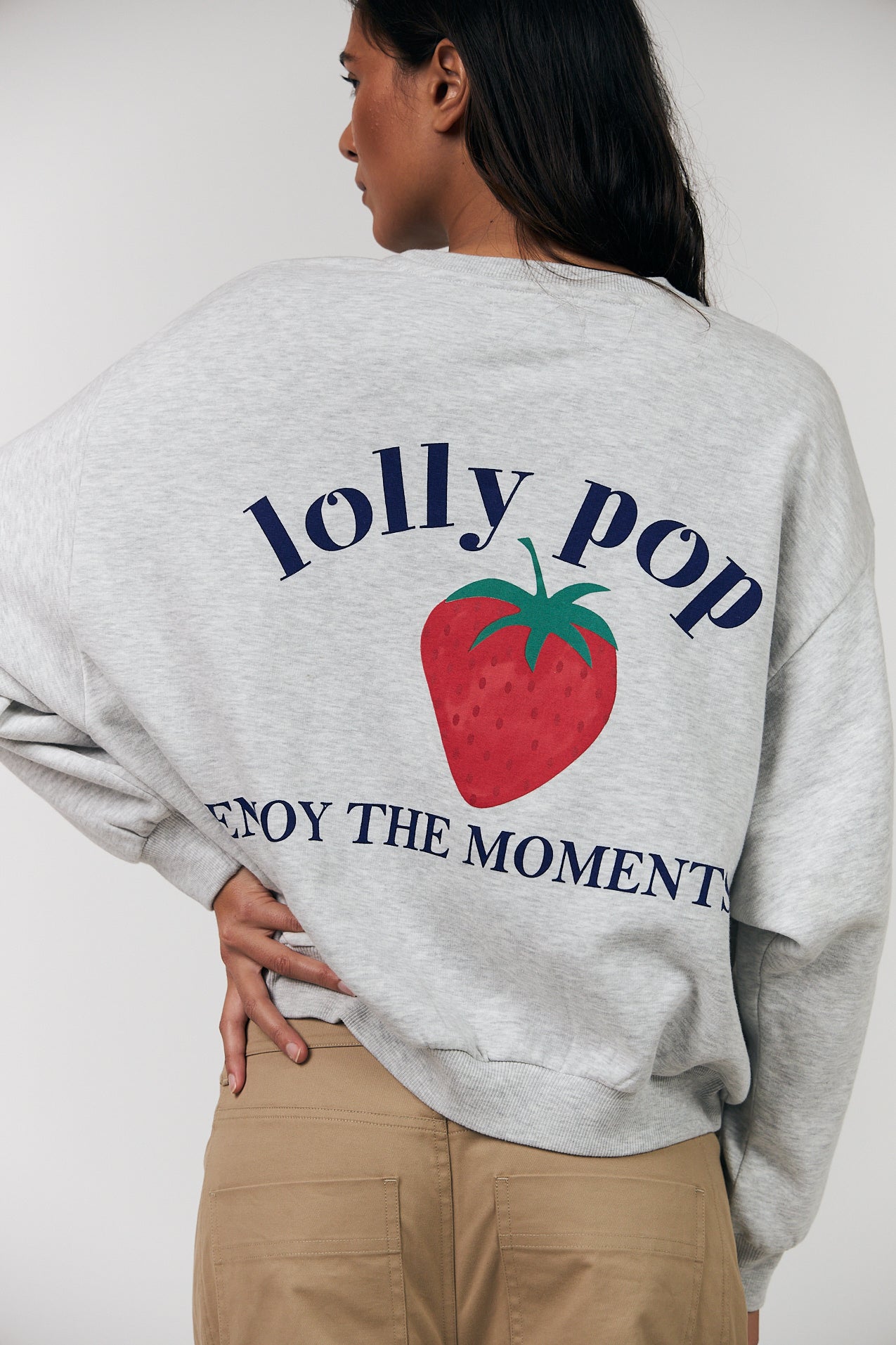Lollys Laundry Sydney Strawberry Sweatshirt - Light Grey Melange