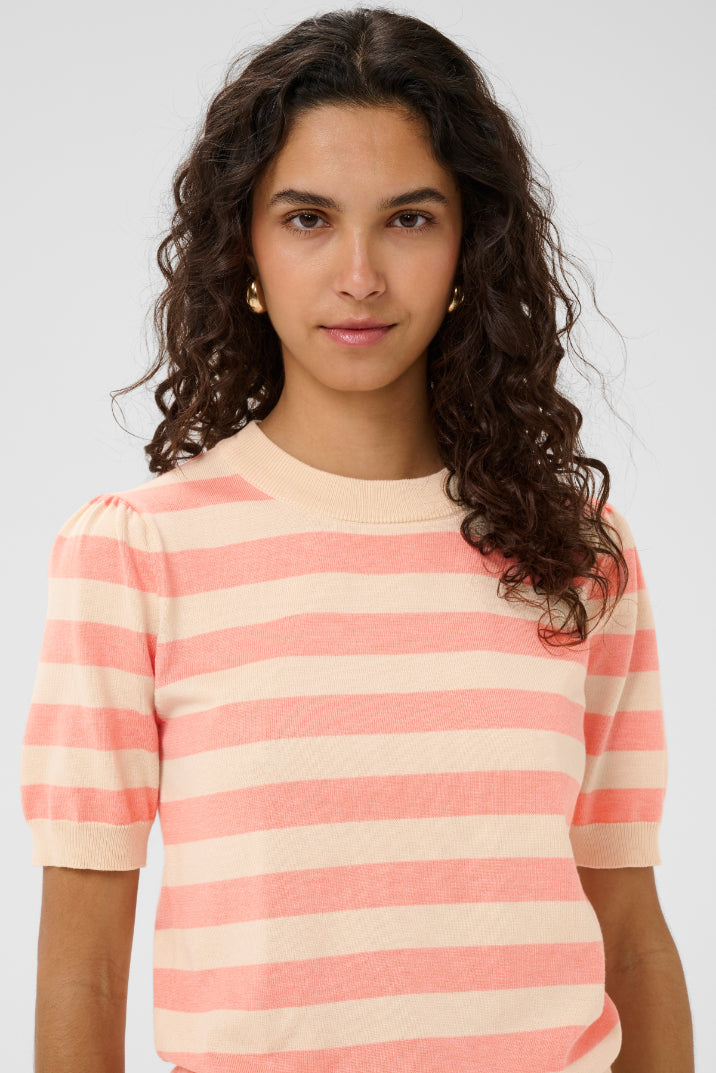 Saint Tropez Mila Block Stripe Short Sleeve Knit - Blooming Ivory