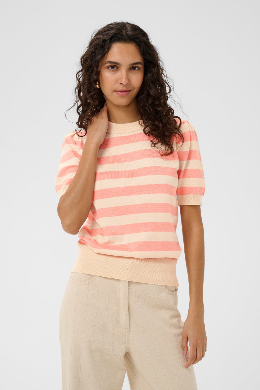 Saint Tropez Mila Block Stripe Short Sleeve Knit - Blooming Ivory