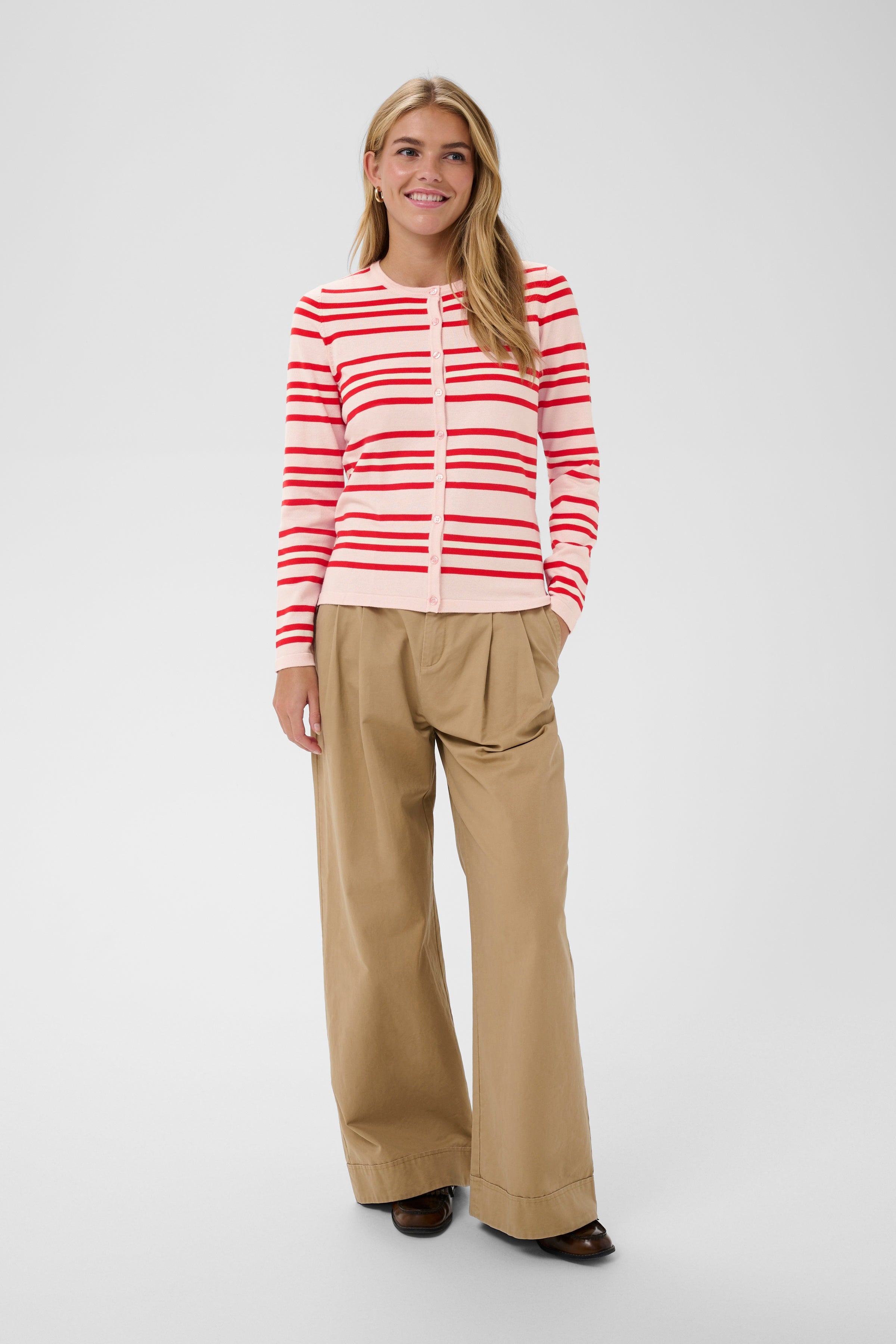 Pila Cardigan – Chalk Pink Red Multi Stripe