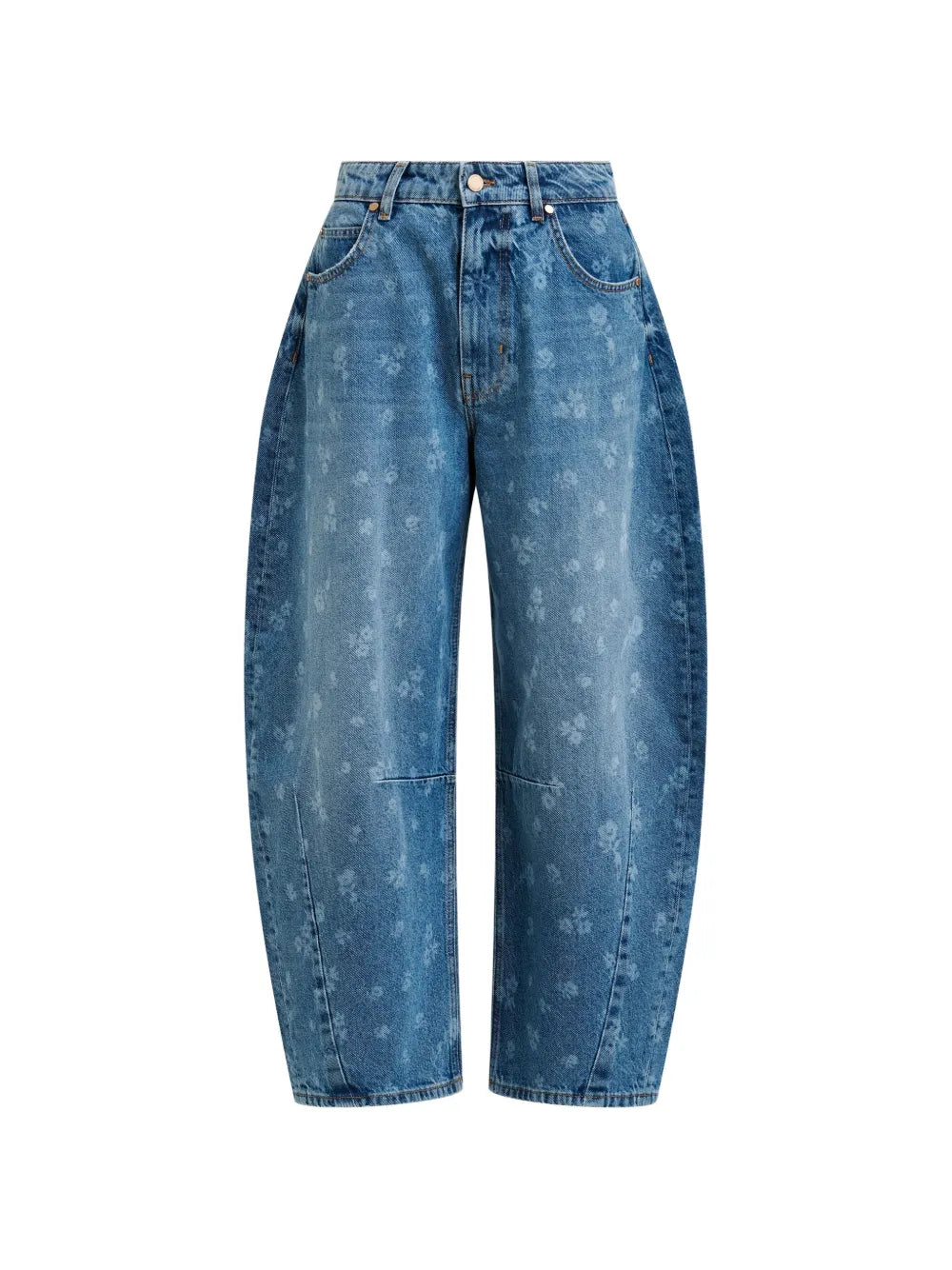 Blue Floral Print Barrel Leg Cropped Jeans
