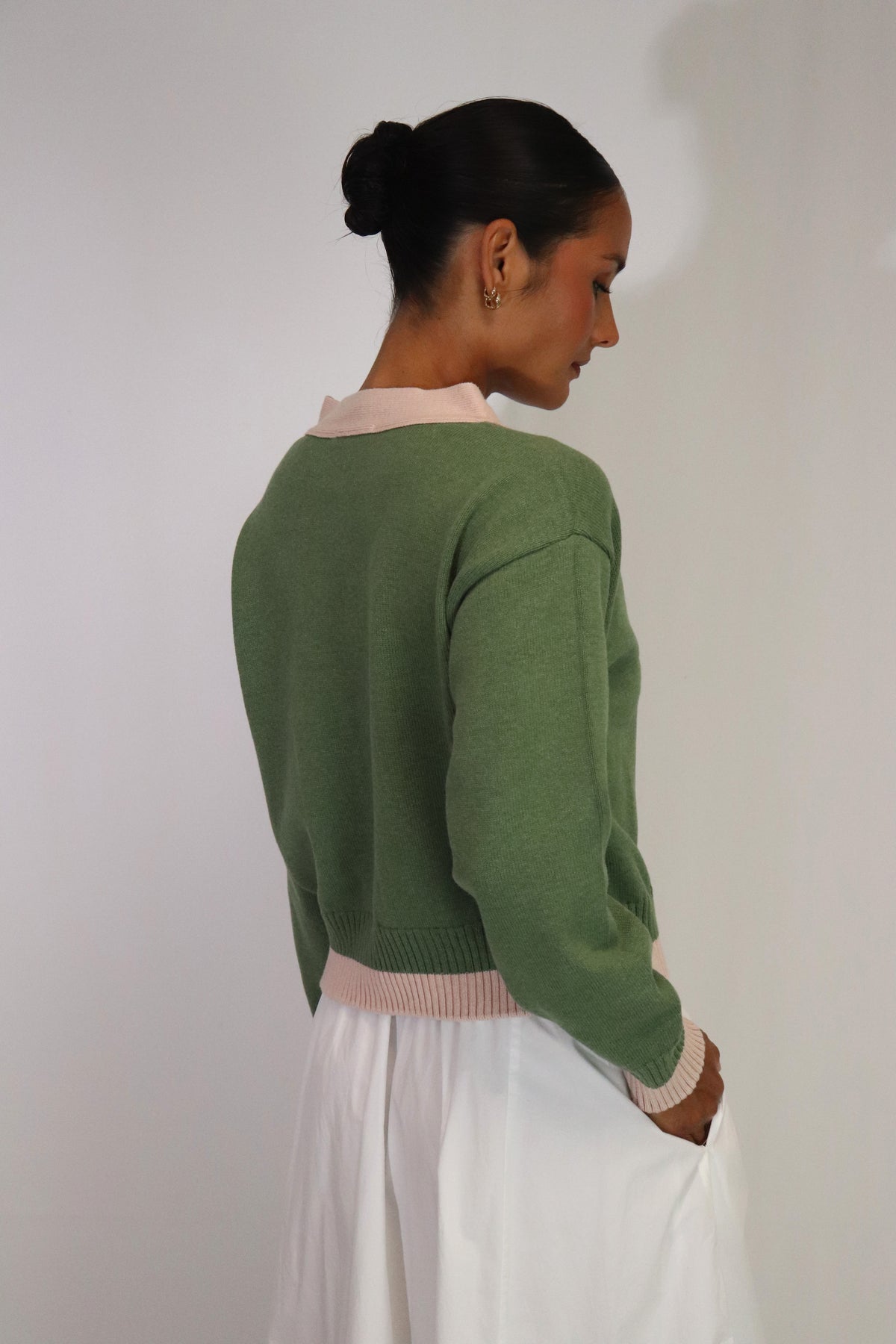 Tatano Contrast Cardi - Olive / Blush
