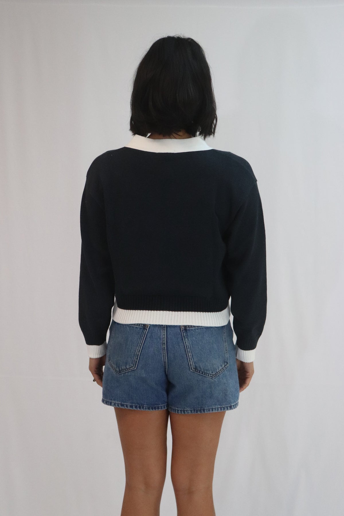 Tatano Contrast Cardi - Navy / White