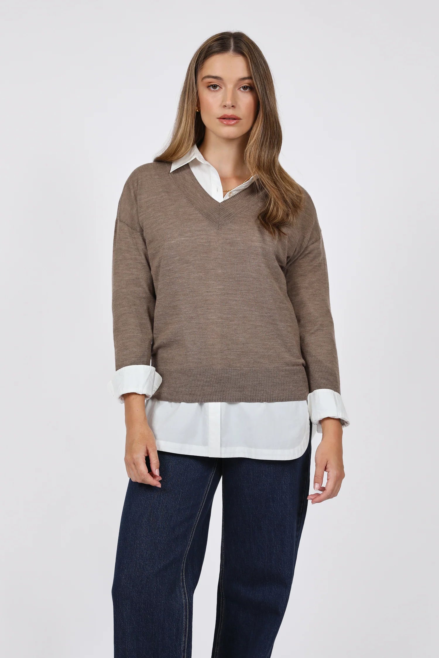 Alto Merino Wide V Neck - Mushroom