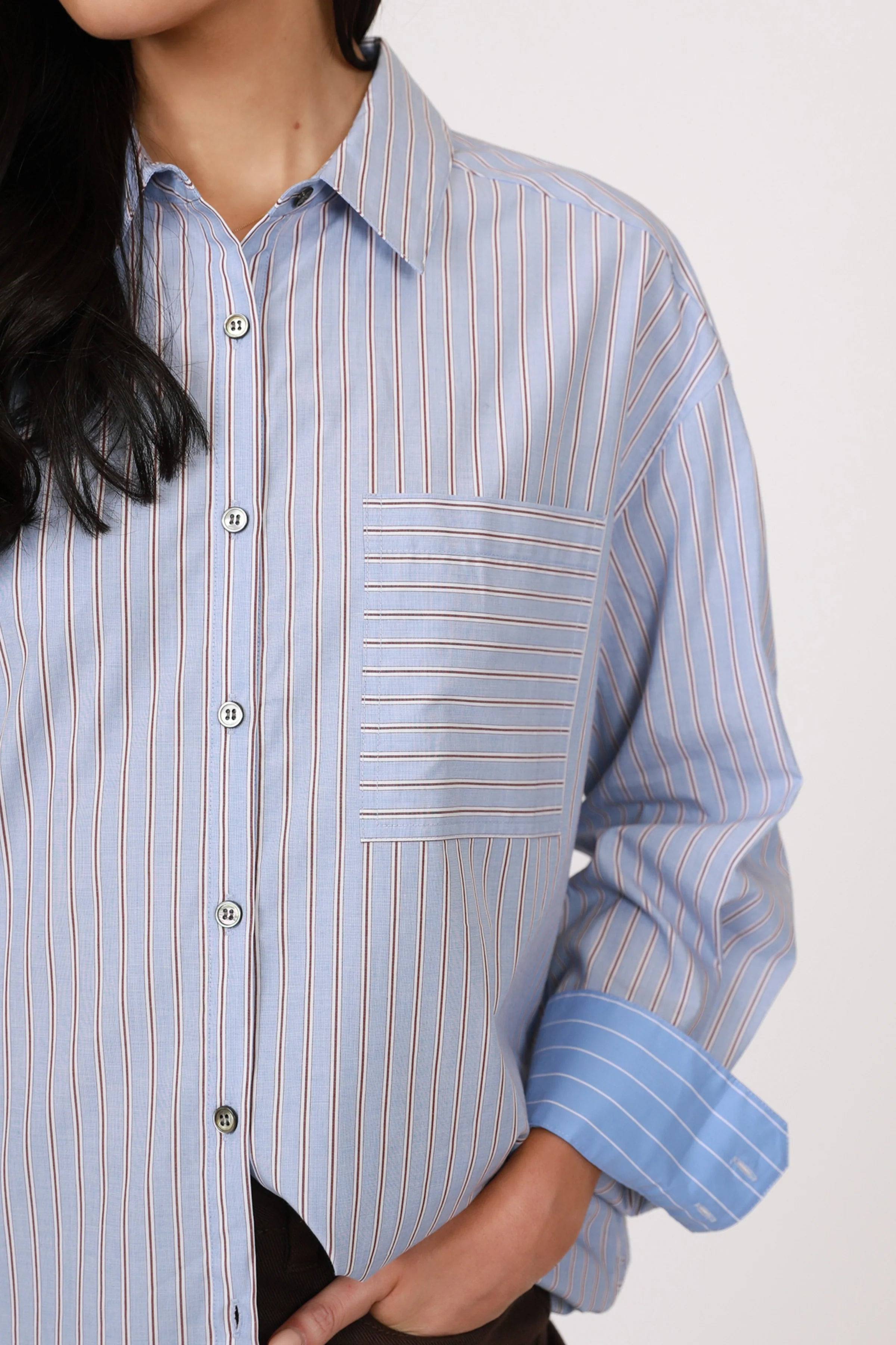 Marlow Benton Boyfriend Shirt - Blue Stripe