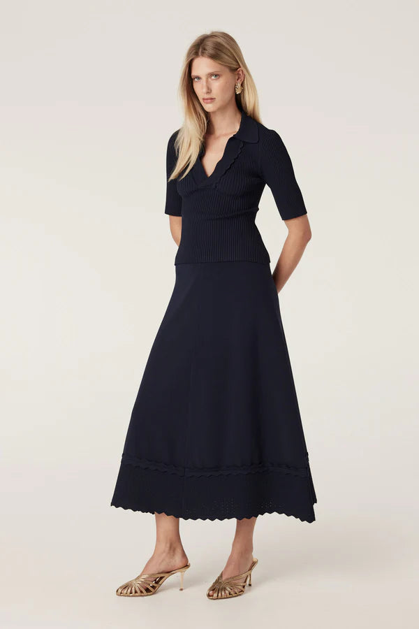 Villa Knit Crepe Skirt - Navy