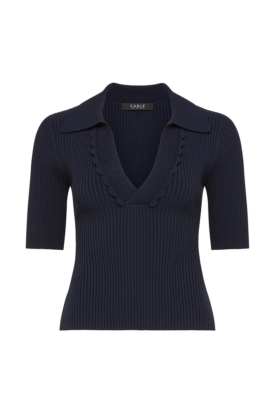 Villa Crepe Polo Top - Navy