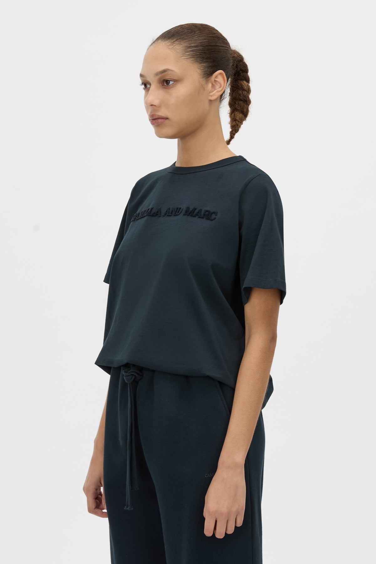 CAMILLA AND MARC Tia Flocking Logo Tee Deep Ink