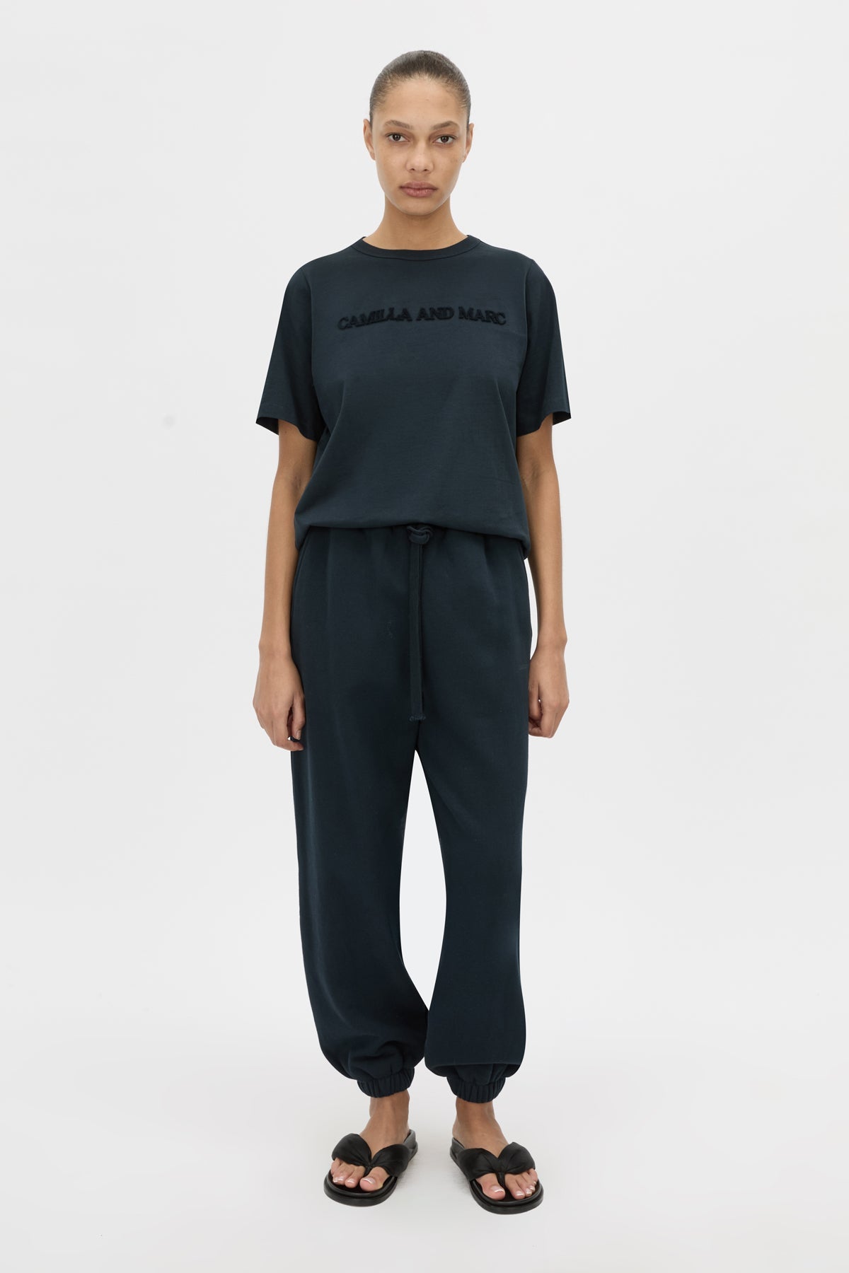 CAMILLA AND MARC Tia Flocking Logo Tee Deep Ink