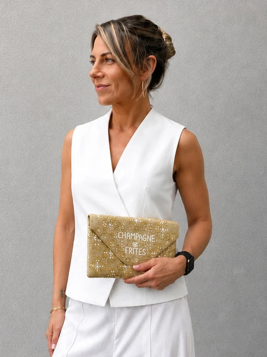 Dark Hampton Champagne et Frites Beaded Bag