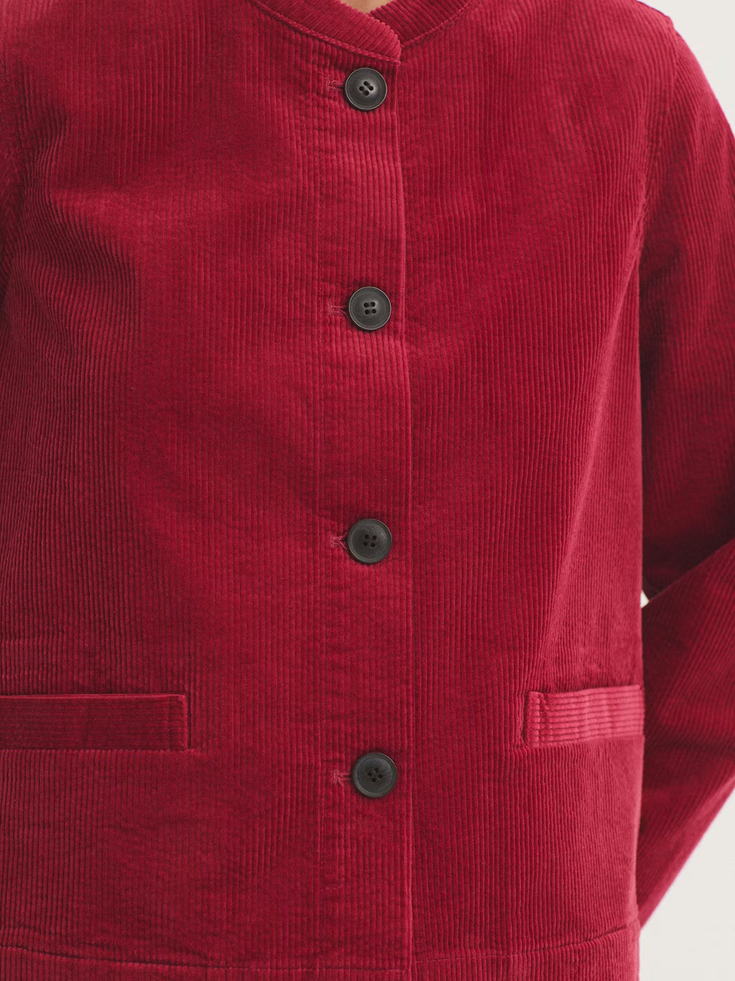 Mao Collar Corduroy Jacket - Red