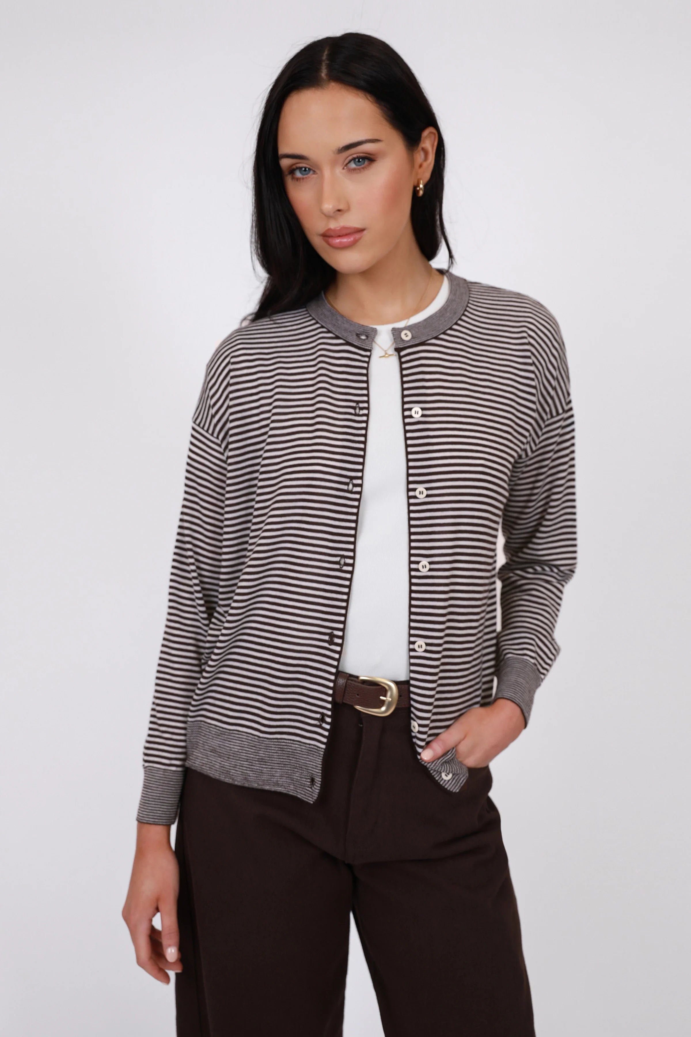 Marlow Collage Merino Cardigan - Java Stripe