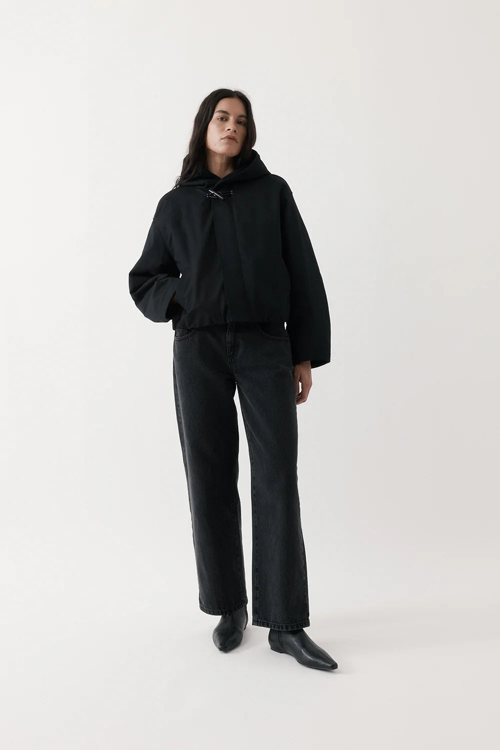 Cropped Cotton Drill Jacket - Black