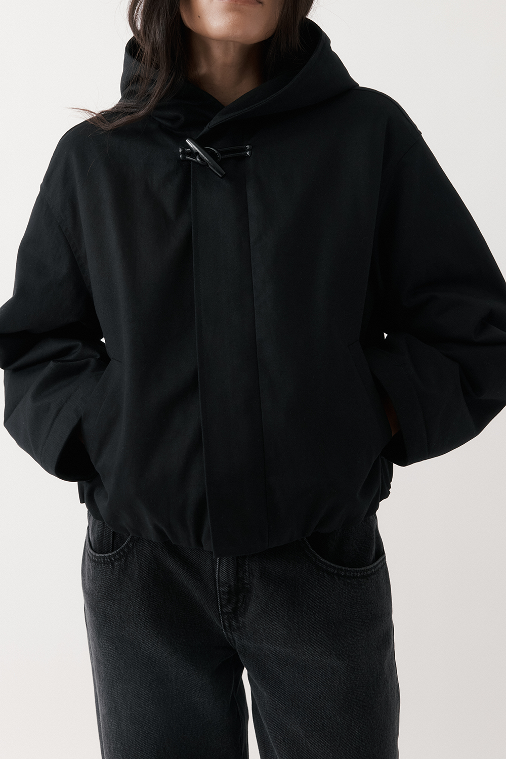Cropped Cotton Drill Jacket - Black