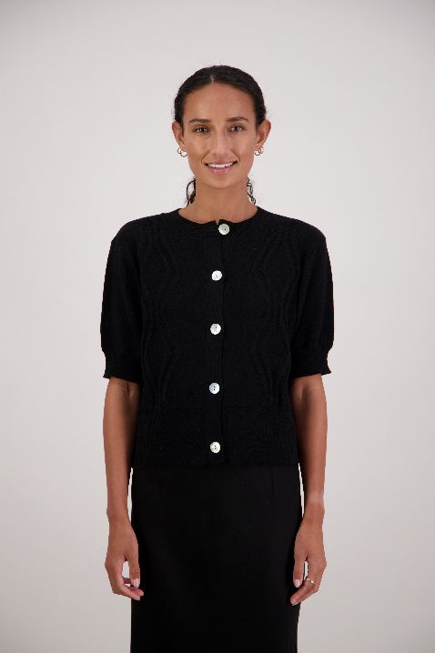 French Black Wool Cardigan