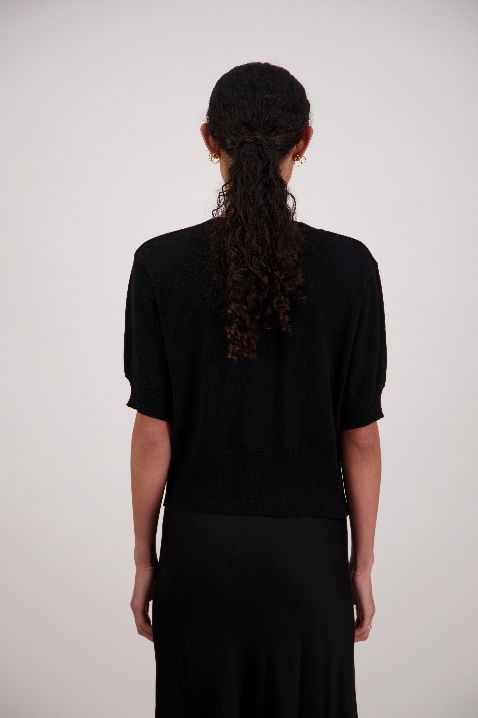 French Black Wool Cardigan