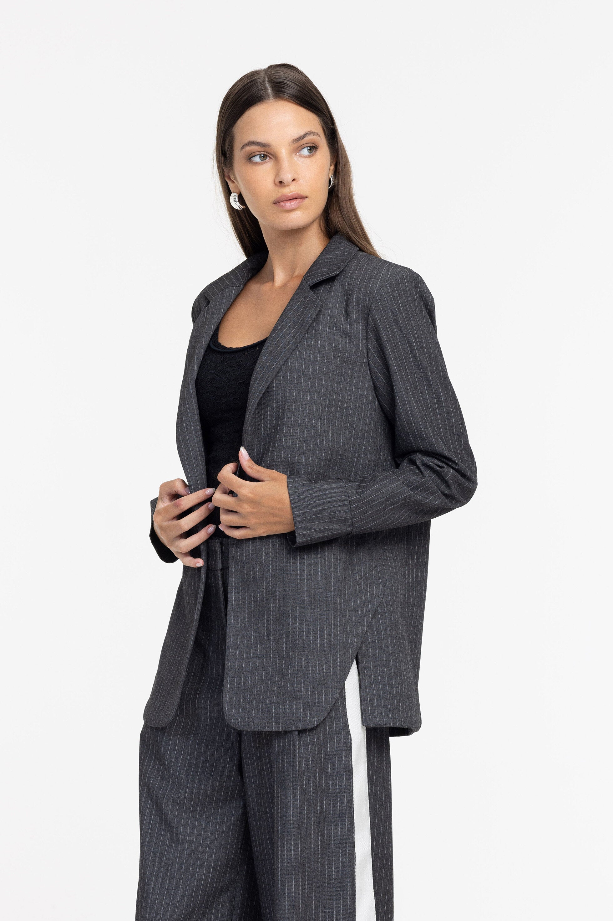Forever Mine Jacket - Grey Pinstripe