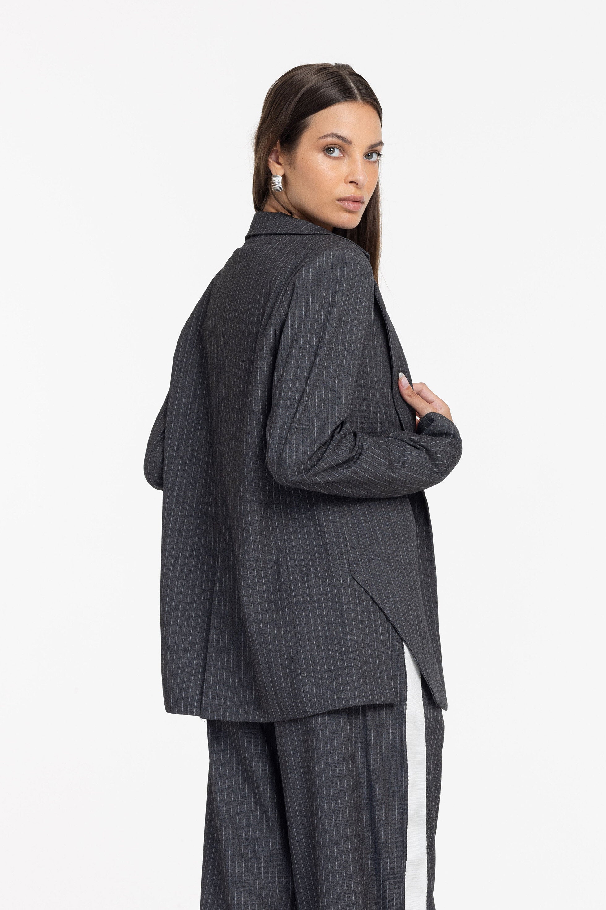 Forever Mine Jacket - Grey Pinstripe