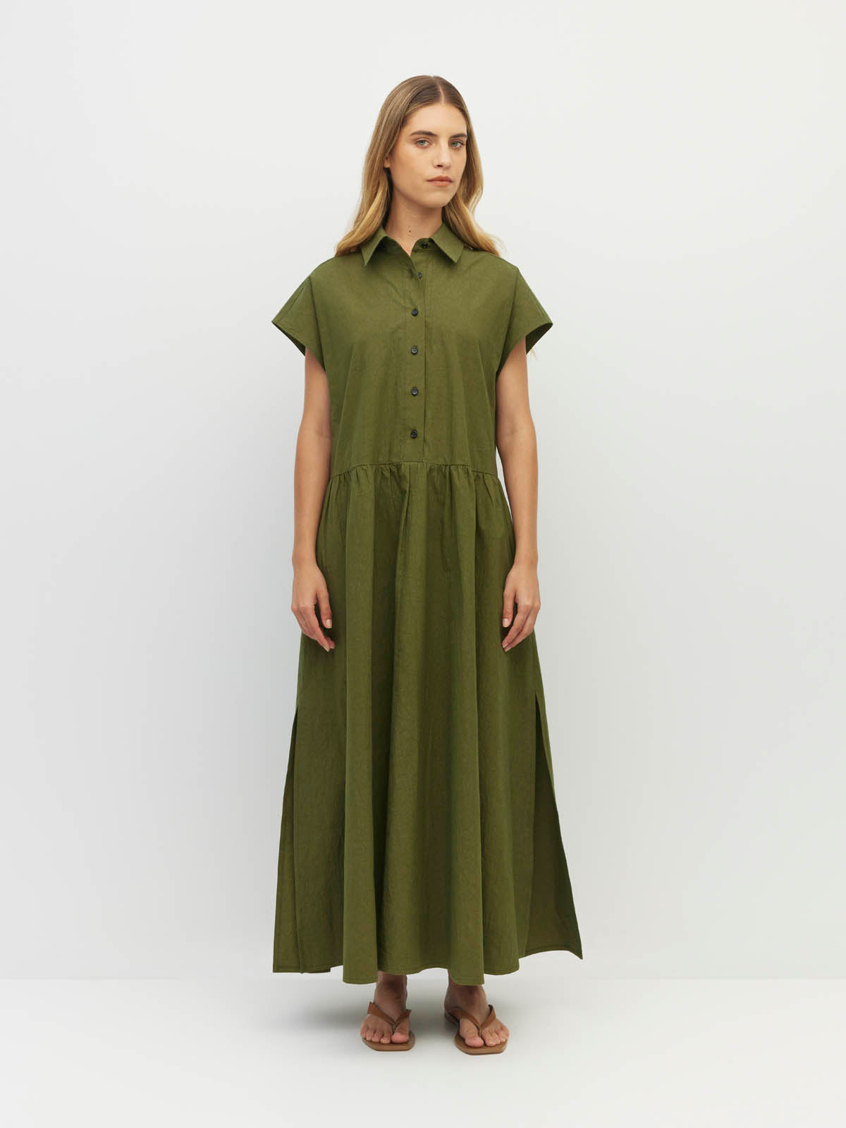 Juliette Hogan Lenni Dress Crushed Cotton - Moss