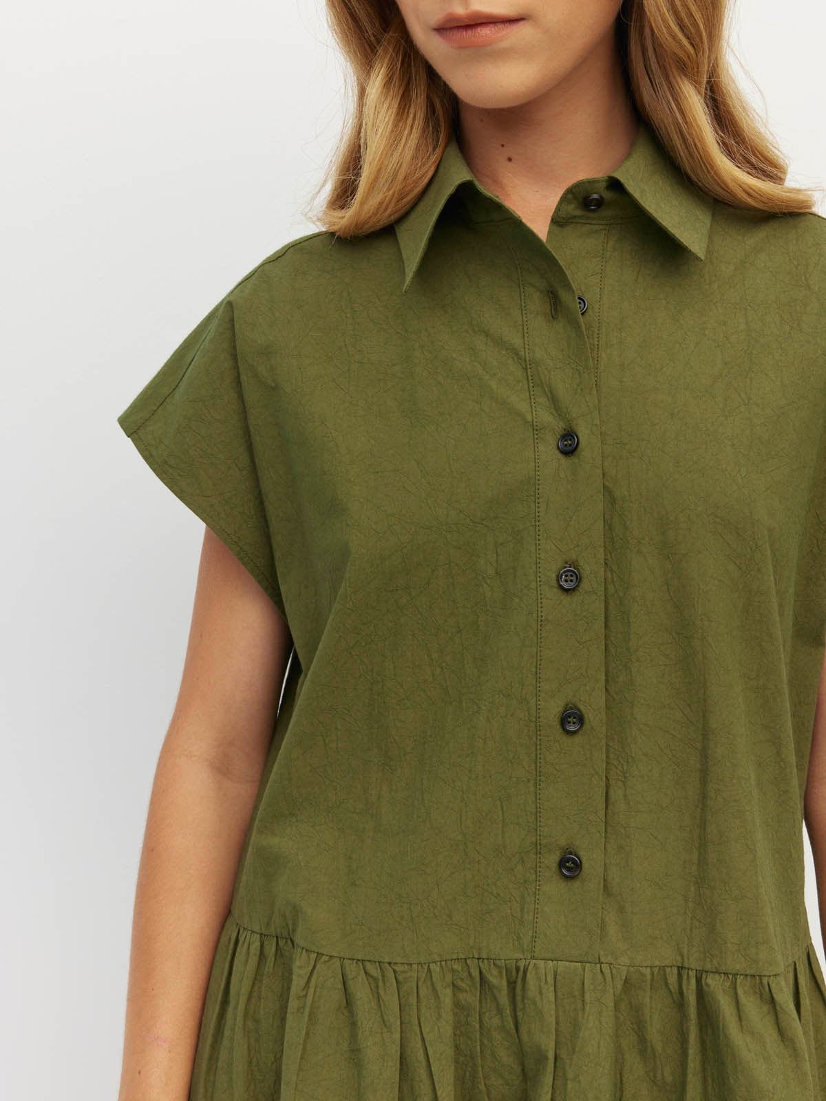 Juliette Hogan Lenni Dress Crushed Cotton - Moss