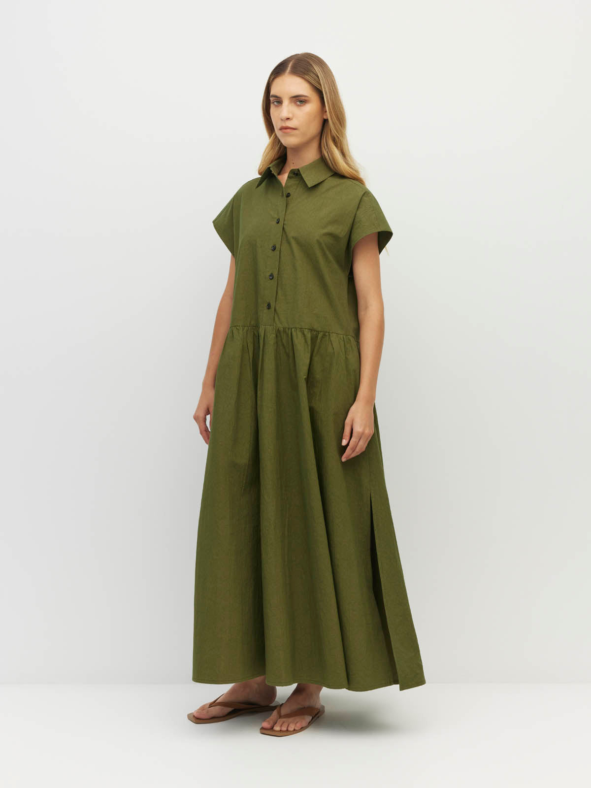 Juliette Hogan Lenni Dress Crushed Cotton - Moss