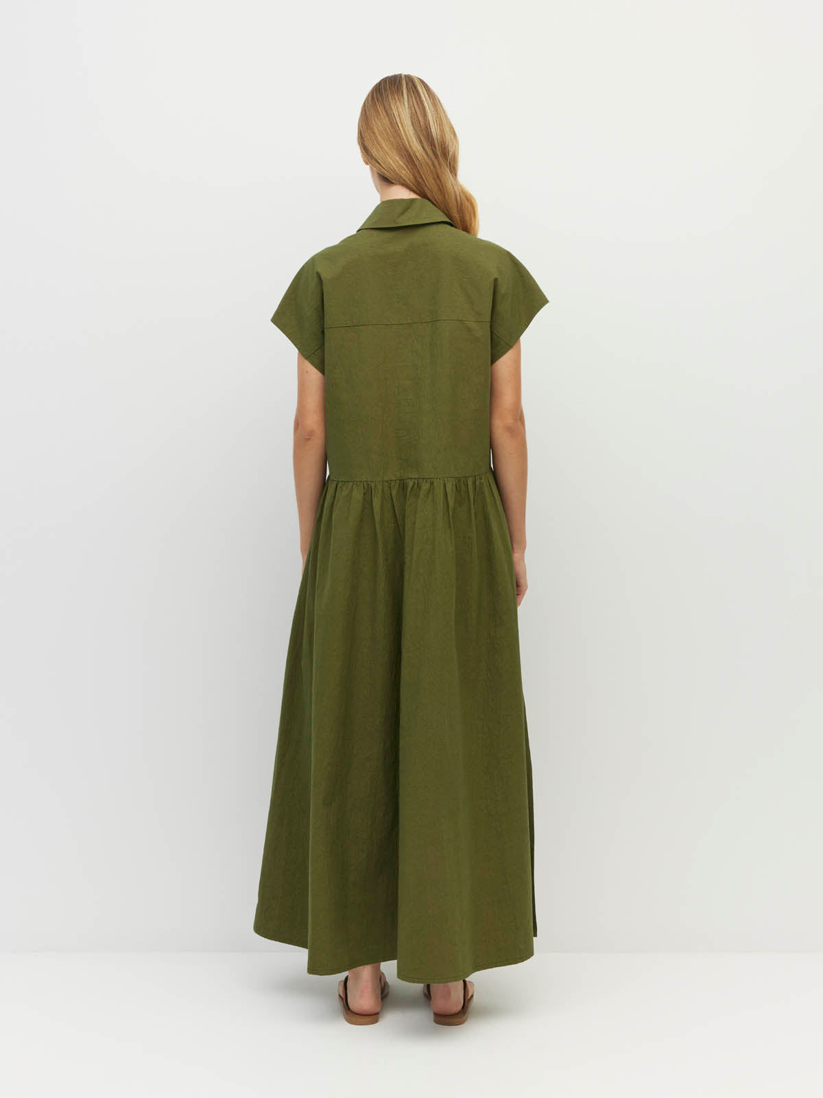 Juliette Hogan Lenni Dress Crushed Cotton - Moss
