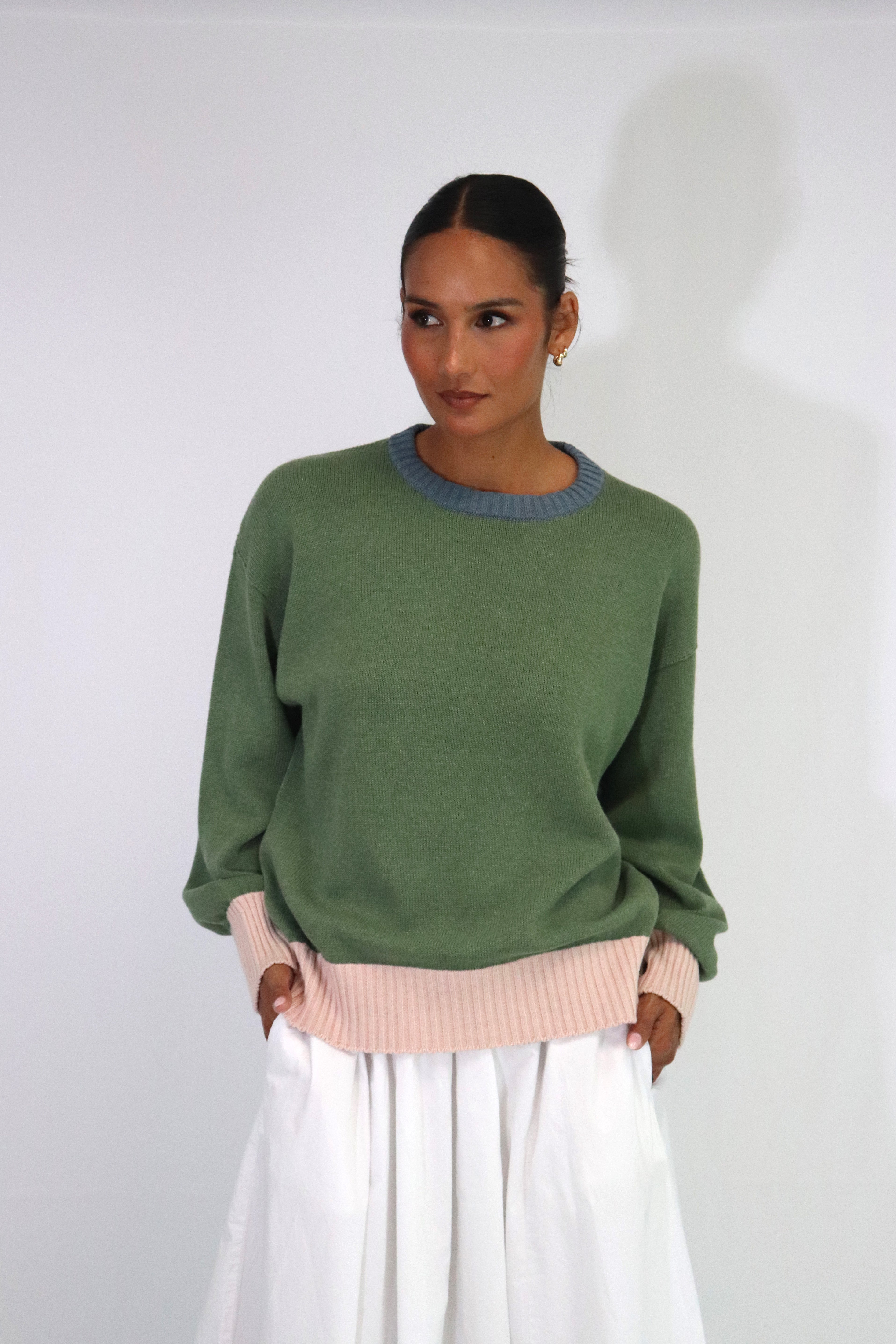 Tatāno Alexandra Crew - Olive/Blush