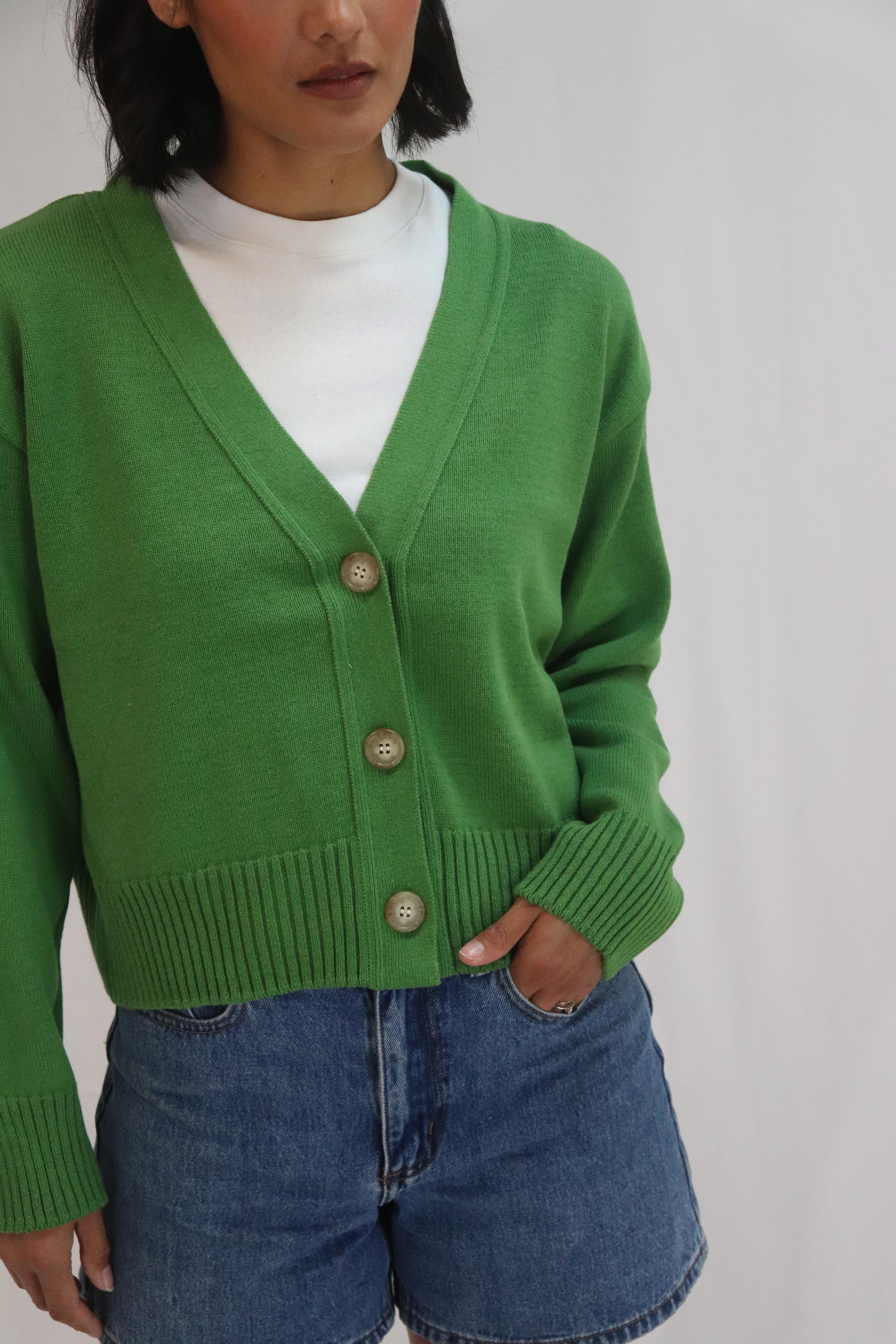Contrast Cardi - Herb Green