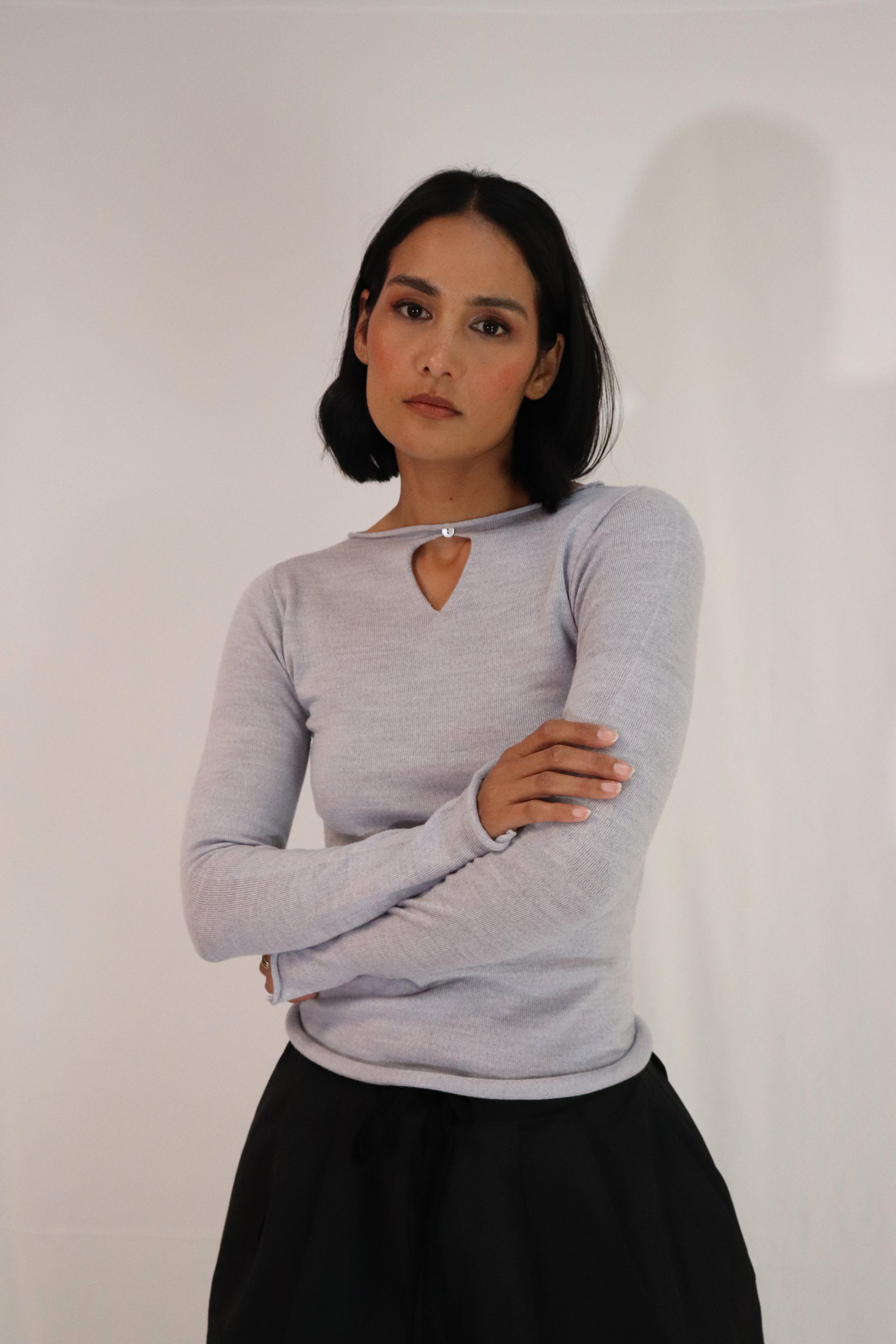 Melanie Long Sleeve Merino Top - Smoke