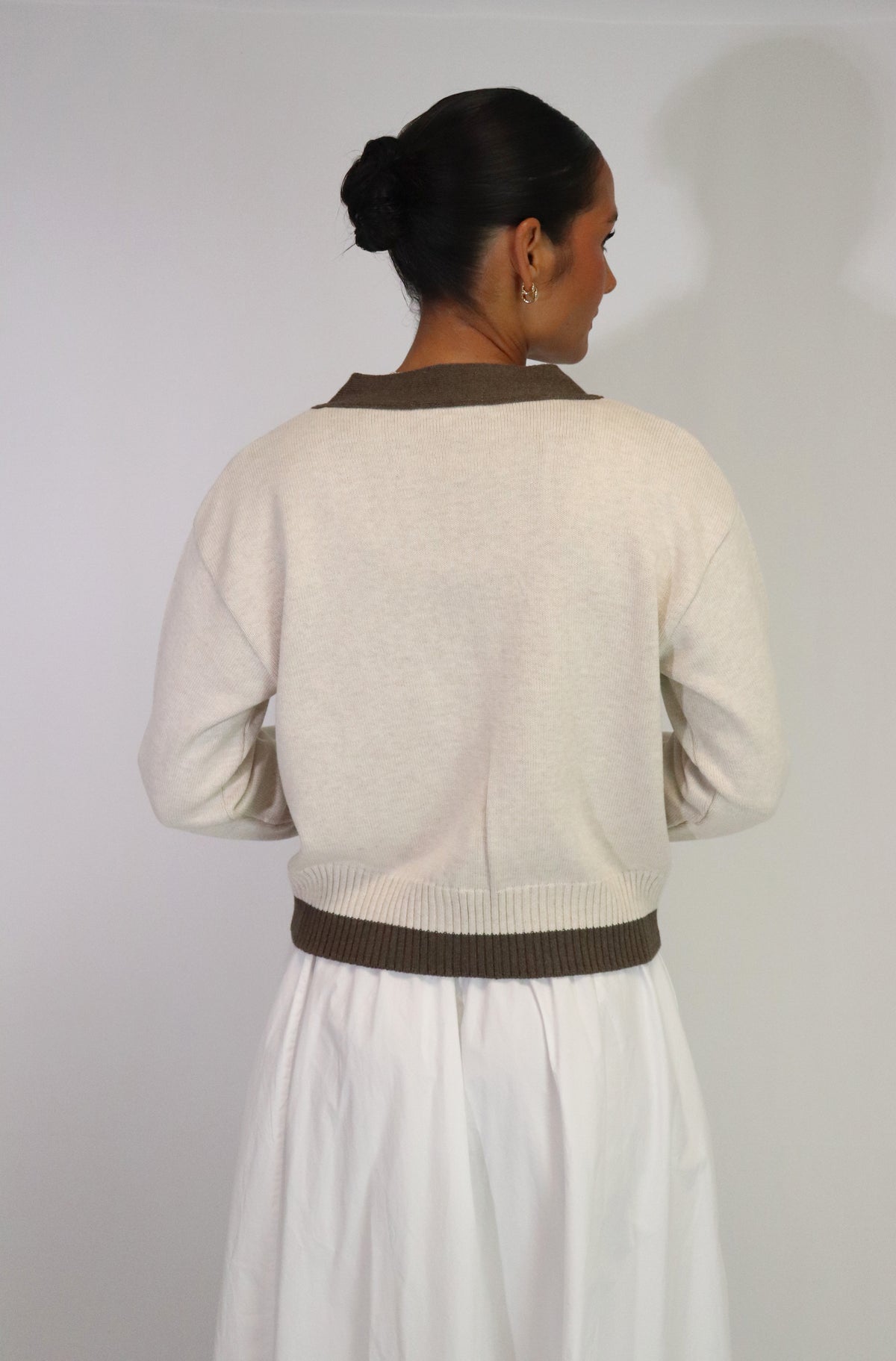 Tatano Contrast Cardi - Sand / Chocolate