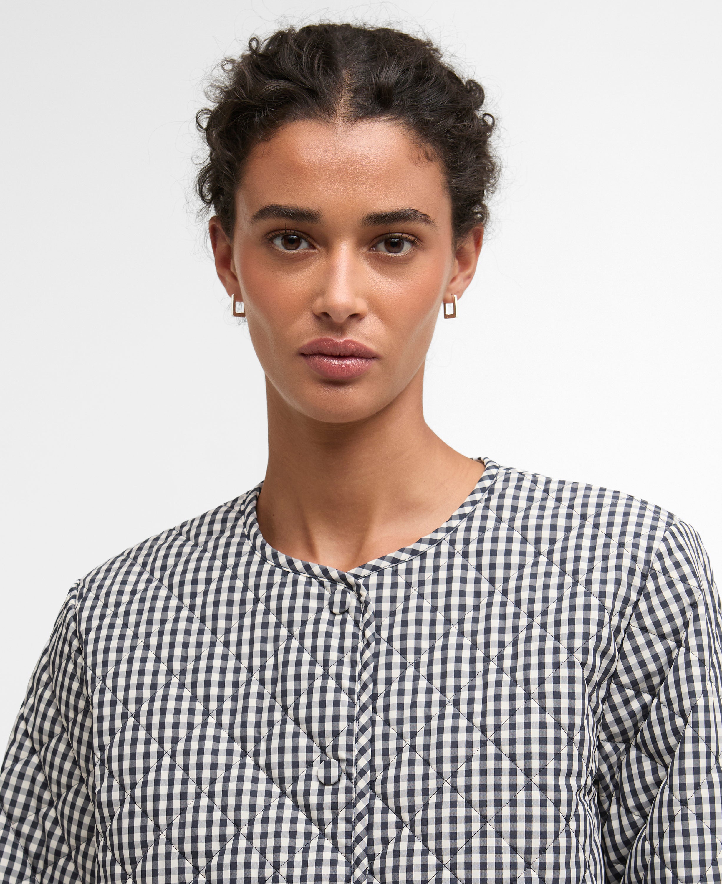 Barbour Cashel Gingham Collarless Quilted Jacket