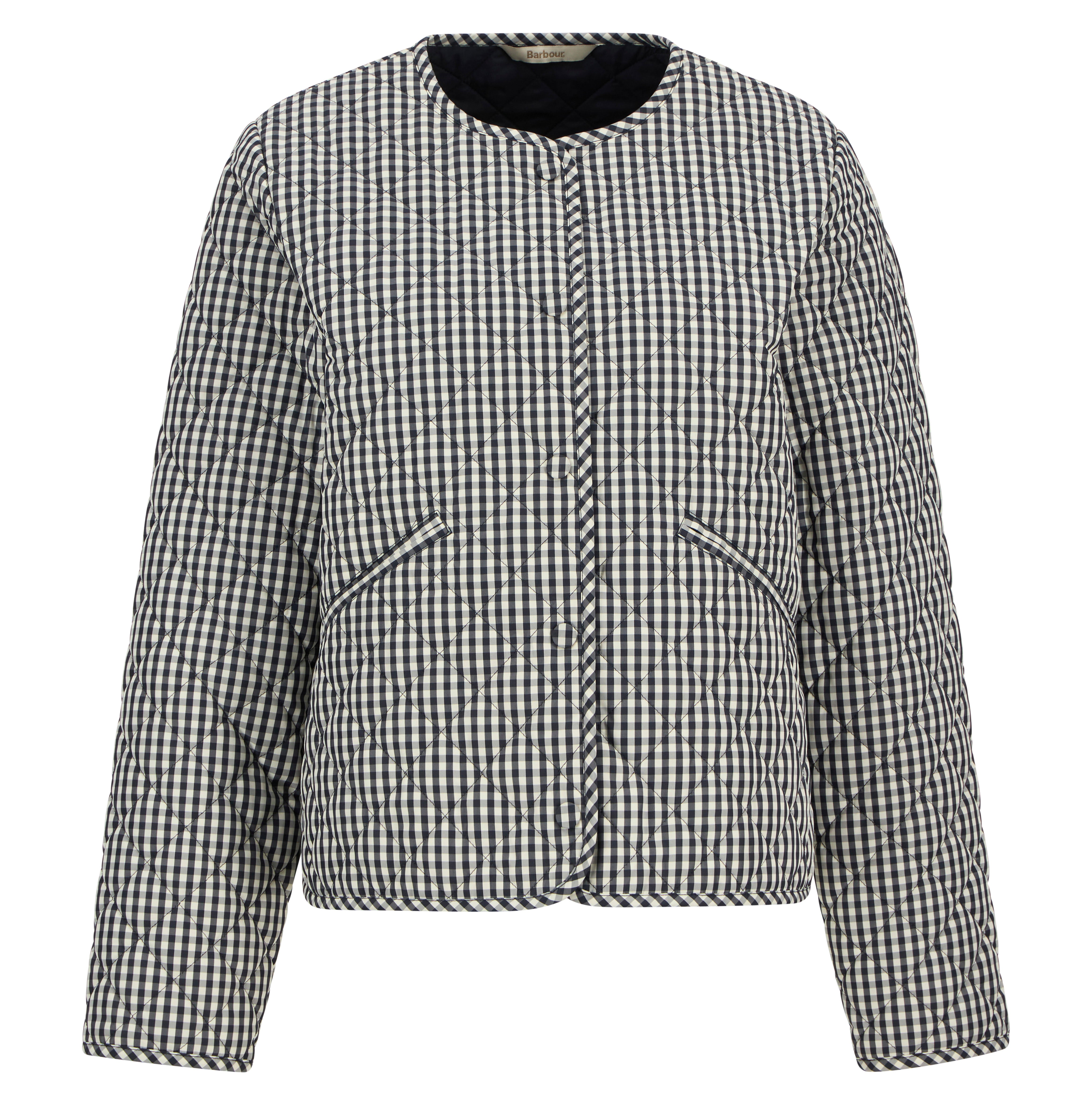 Barbour Cashel Gingham Collarless Quilted Jacket