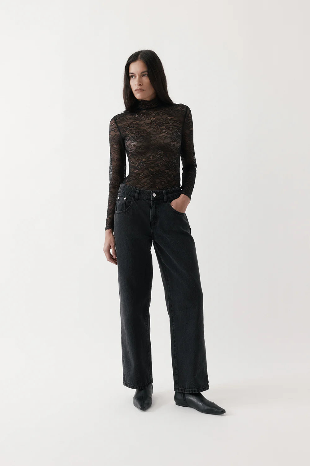Lace Long Sleeve Top - Black