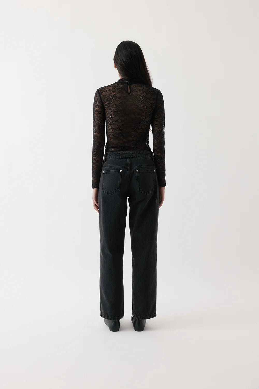 Lace Long Sleeve Top - Black
