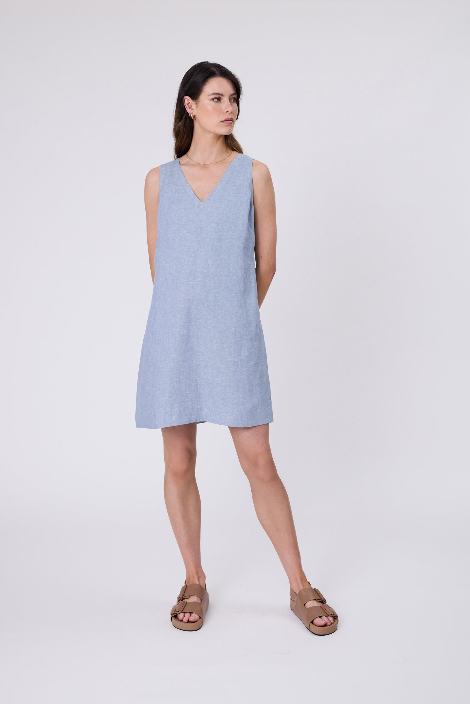Luna Linen Dress - Blue Smoke