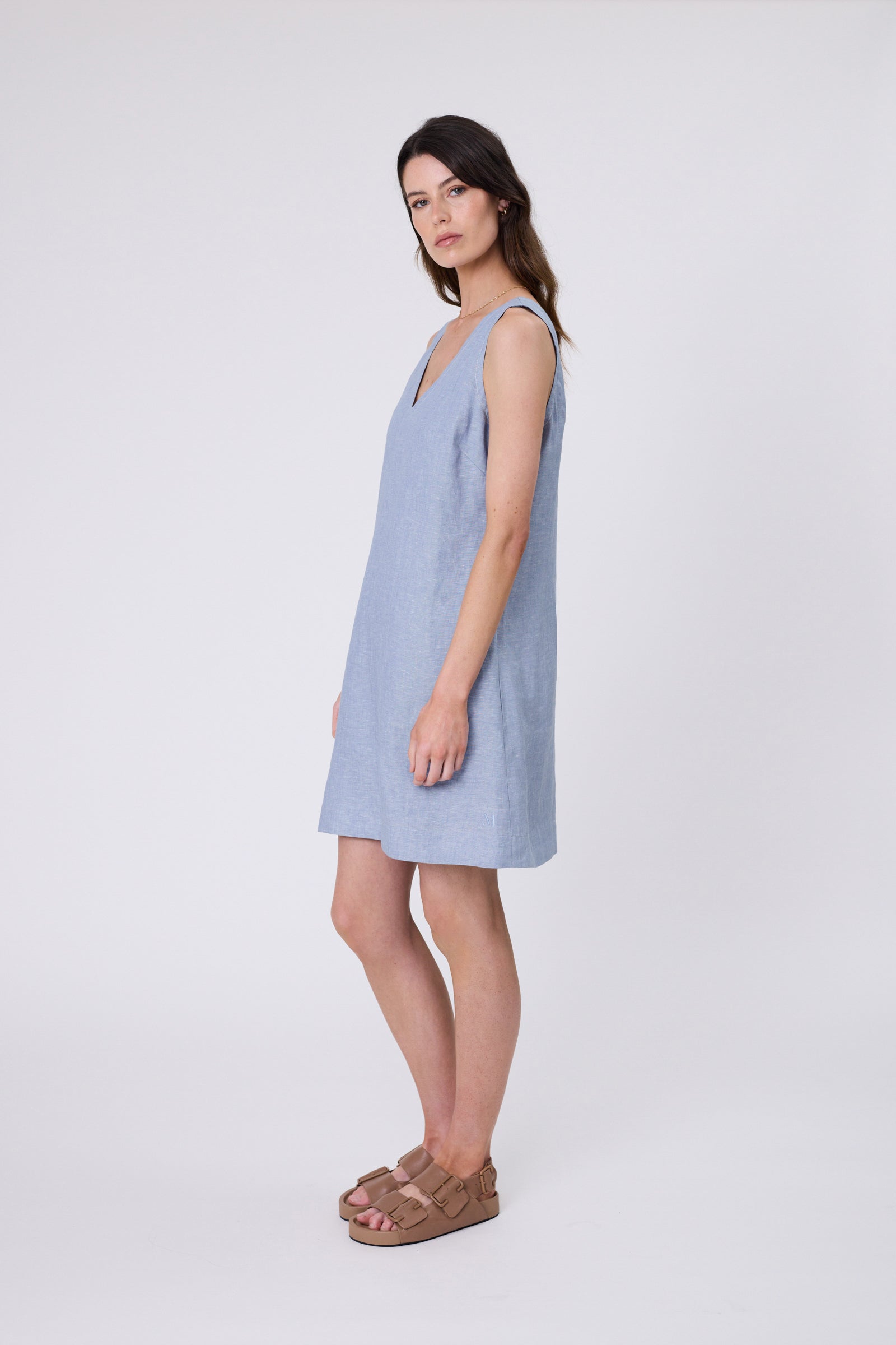 Luna Linen Dress - Blue Smoke